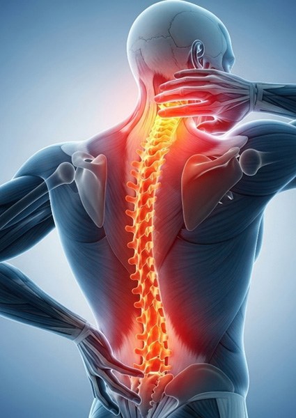 Illustration of man experiencing pain in his spine