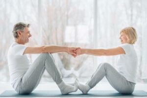 Older couple working out together